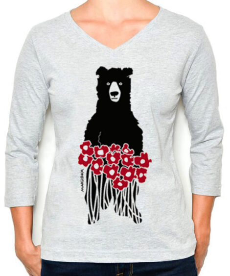 3/4 Sleeve Tee Bear Flowers