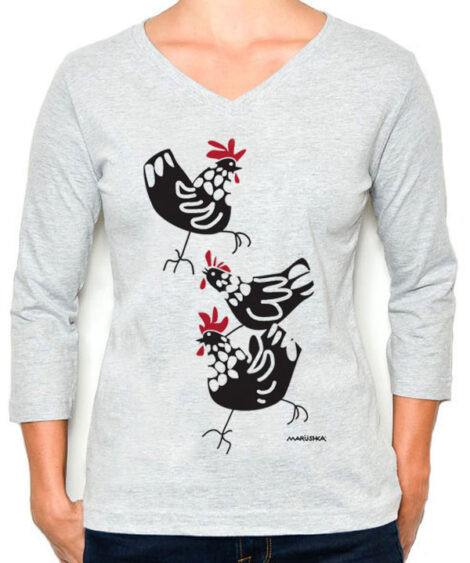 3/4 Sleeve Tee 3 Chickens