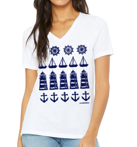 Relaxed V Neck Ships Ahoy