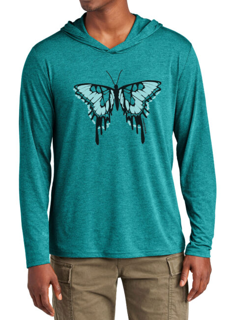 Tri Blend Long Sleeve Hooded T Butterfly