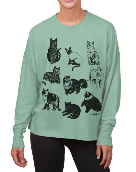 Boxy Long Sleeve Tee Felines
