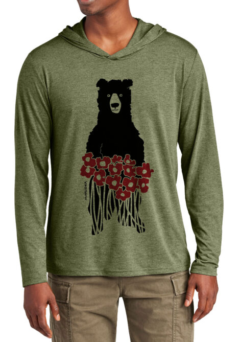 Tri Blend Long Sleeve Hooded T Bear Flowers