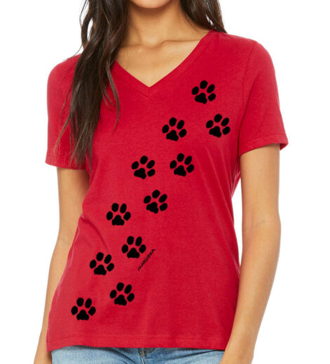 Relaxed V Neck Paw Prints