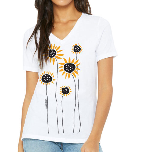 Relaxed V Neck Sunflower Field